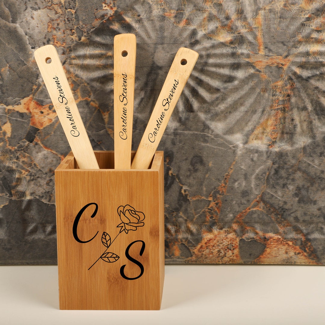 Personalized Bamboo Salad Set, Salad Servers, Serving Utensils, Salad