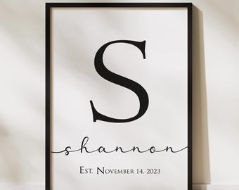 Custom Initial Name Art Print, Personalized Family Gift