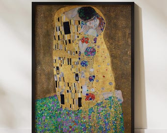 The Kiss Painting Frame, Gustav Klimt Timeless Artwork, Classic Romantic Wall Decor, Art Poster for Couples, Gift for Her, Elegant Home Gift