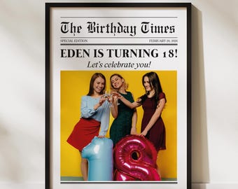 Newspaper Art Photo Frame, Birthday Themed Newspaper Print, Customizable Newspaper Frame, Photo Prints, Birthday Present, Personalized Gift