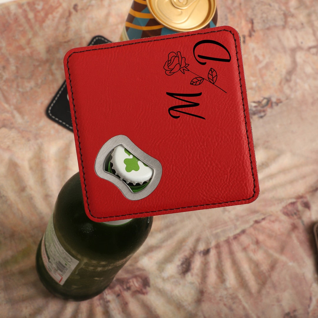 Personalized Coaster With Bottle Opener Leather Bottle Etsy