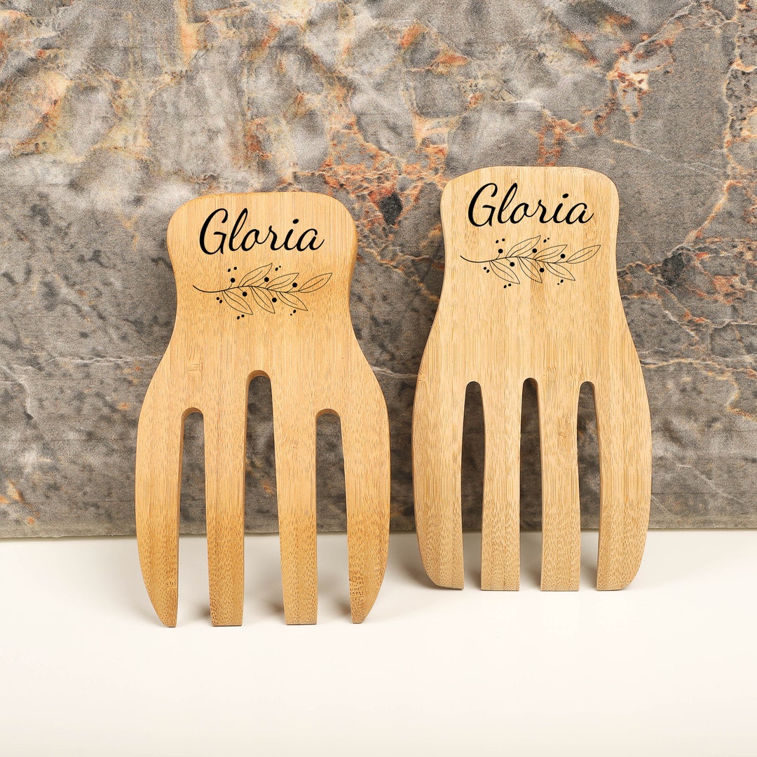 Personalized Bamboo Salad Hands Set, Salad Set, Custom Salad Fork