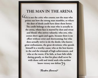 The Man In The Arena Print, Theodore Roosevelt Quote, Motivational Office Art