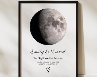 Custom Moon Phase Framed Print, Couples Special Date Gift