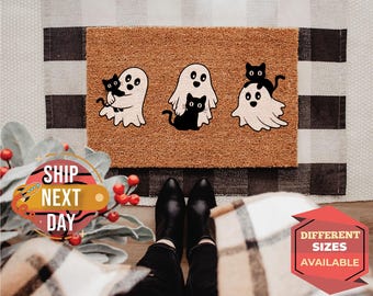 Cats and Ghosts Coir Doormat, Spooky Halloween Decor