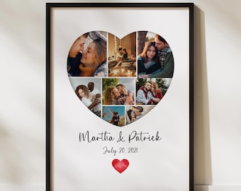 Heart Photo Collage Frame, Custom Couples Wall Art