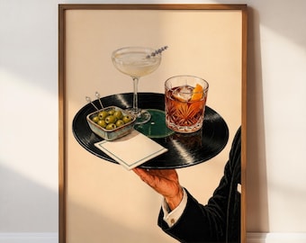 Cocktail Art Print, Vintage Barware, Retro Drinks Poster, Living Room Wall Decor