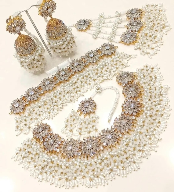 2 Layered Necklace | Silver and White Jewelry Set | Indian  display picture 3