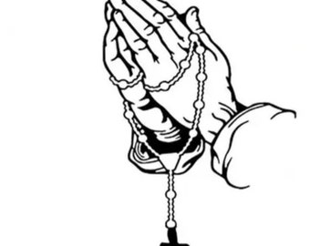 Pearl Rosary on Praying Hands Sticker