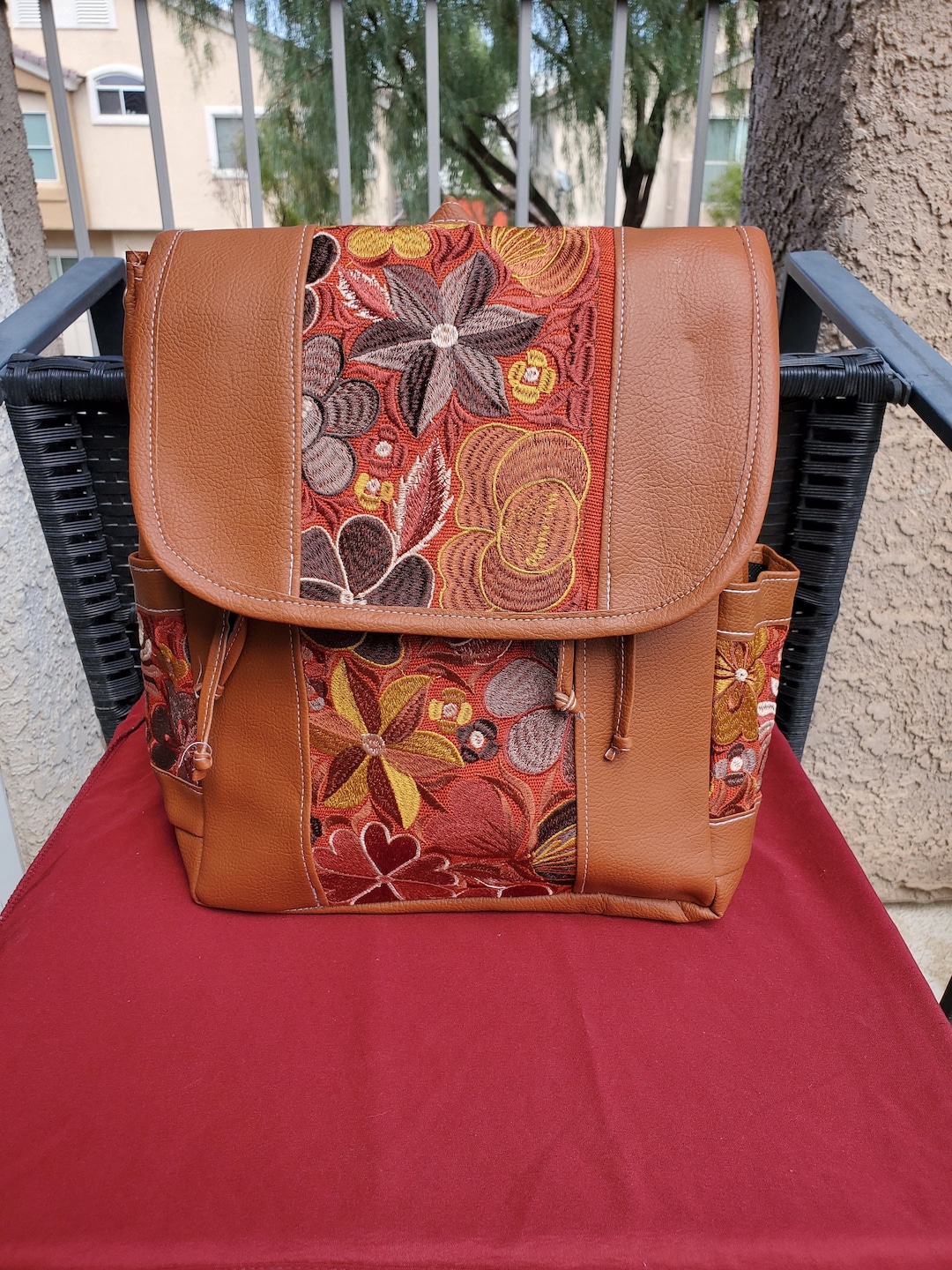 Leather Embroidered Backpacks Etsy