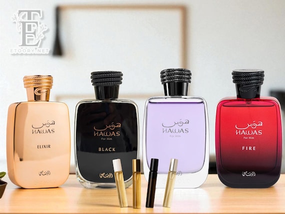 Rasasi Hawas Fragrance Sample Set: Fire, Elixir, Black (1ml-10ml
