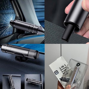 Emergency Seatbelt Cutter, 3 in 1 Window Breaker Glass Breaker, Car Escape  Tool Keychain with Tungsten Steel Safty Hammer Spike 2 Pack (Red)
