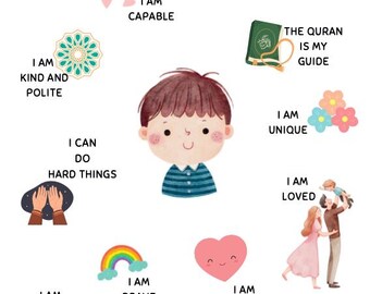 Póster de Afirmaciones Islámicas: Arte mural para habitación infantil (Descarga digital)