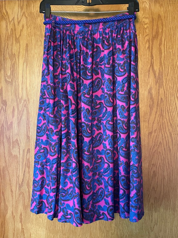 Vintage 1980s Piers Paisley Midi Skirt with Blue … - image 2