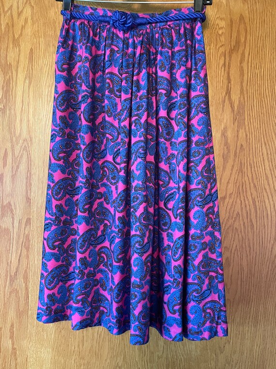 Vintage 1980s Piers Paisley Midi Skirt with Blue … - image 1