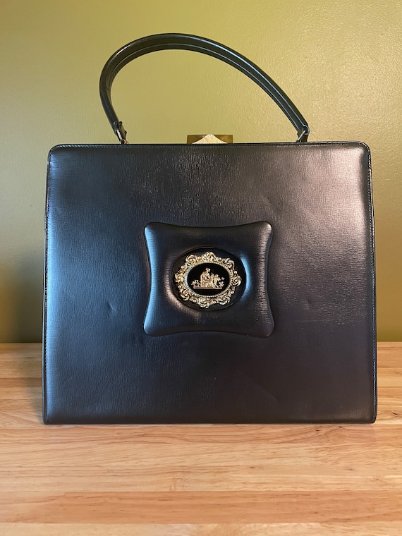 Vintage 1960s Triangle Black Cameo Handbag