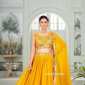 Haldi Spezielle Gelbe Lehenga Choli Für Frauen Indische Hochzeit Partywear Ghagra Choli Bollywood Art Lahenga Choli Mit Dupatta-Empfangsabnutzung