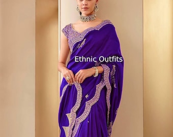 Pretty Purple Silk Saree For Women Indian Wedding Party Wear Sari Traditional Wear Sarees Ethnic Wear Outfits Bridesmaids Ready To Wear Sari