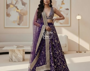 Lila Lehenga Choli für Frauen: Traditionelle indische Kleidung Kulturelles Kleid Festliches Geschenk