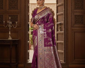 Pretty Purple Saree For Women Designer Sari Indian Wedding Party Wear Saree With Blouse Bridemaids Ready To Wear Sari Reception,Sangeet Wear