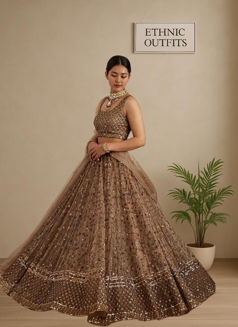 open lace back dress LEHENGA CHOLI,WEDDING,RECEPTION,PARTY WEAR main image 0