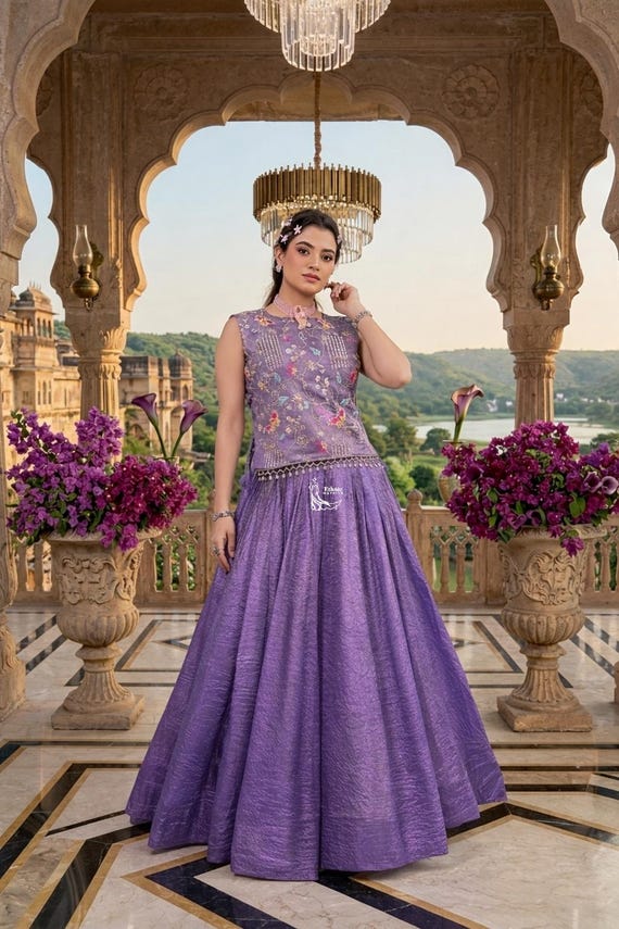Purple Gold Crush Lehenga Choli : Ready to Wear Indo Western Lahengas Indian Reception Outfi