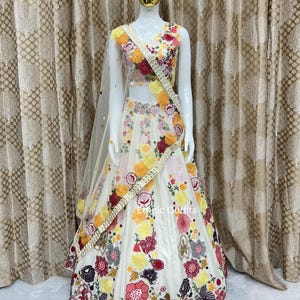 White Multi Floral Lehenga Choli Indian Wedding Function Lehanga Choli Party Wear Lahanga Choli Trenging Lengha CHoli Ready to Wear Custome
