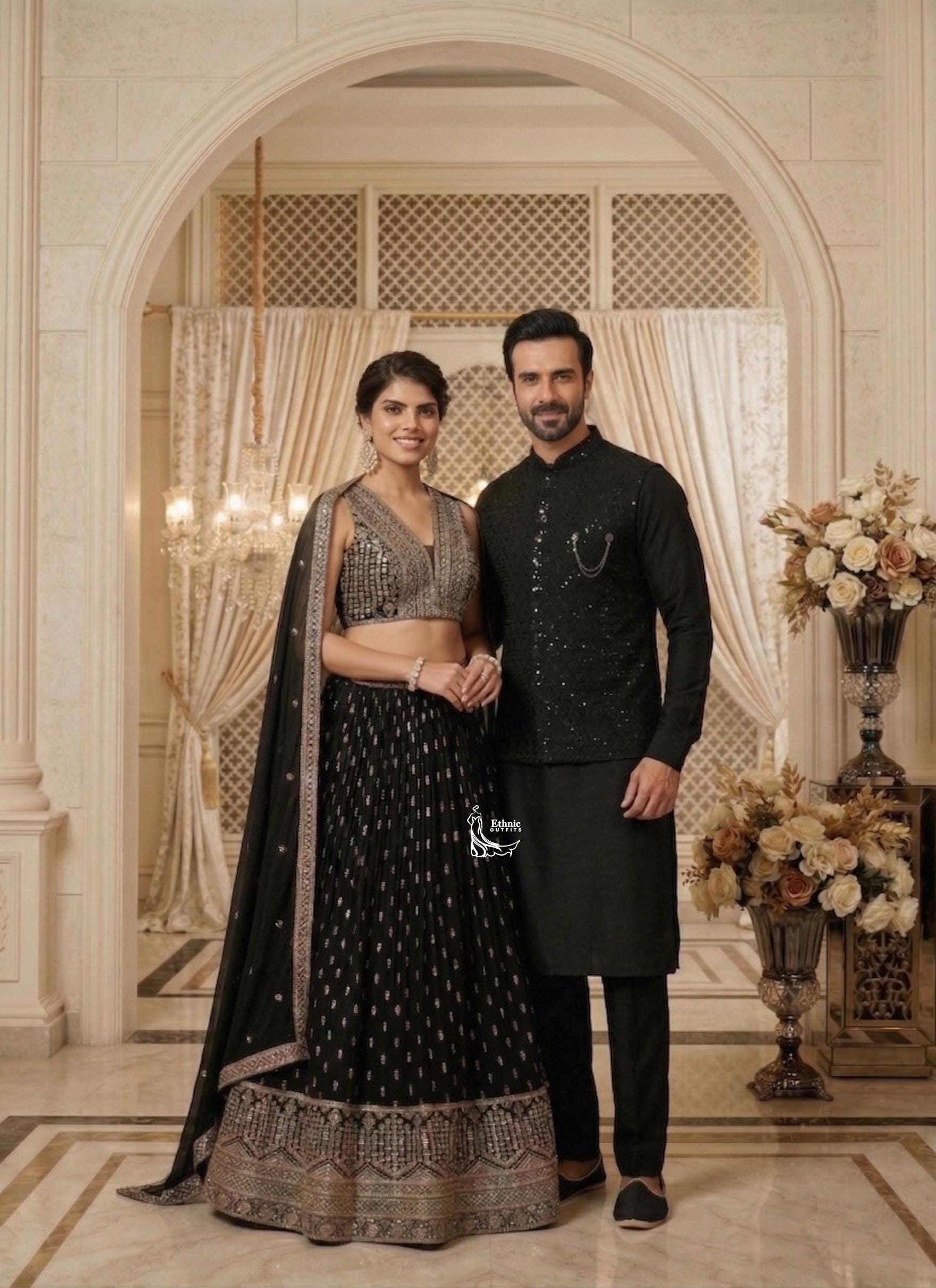 sachin and babi light blue dress Matching Engagement Saree Outfits