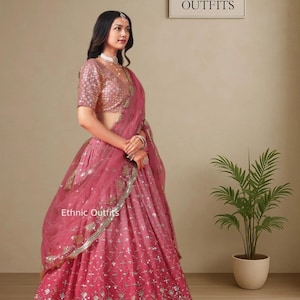 Perfekt persikafärgad Lehenga Choli för kvinnor, indisk bröllopsfestkläder, Lahenga Choli, Bollywood-stil, Ghagra Choli, traditionell klädsel, Lehenga-kläder bild 4