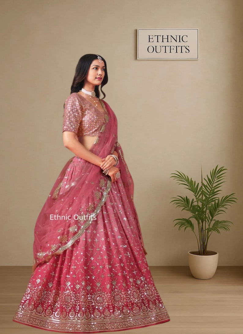 Perfekt persikafärgad Lehenga Choli för kvinnor, indisk bröllopsfestkläder, Lahenga Choli, Bollywood-stil, Ghagra Choli, traditionell klädsel, Lehenga-kläder bild 4