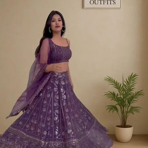 Secuencia púrpura lehenga choli para mujeres boda lengha choli fiesta usar lehanga choli Custome hecho lahanga choli Sangeet Función lenga coli
