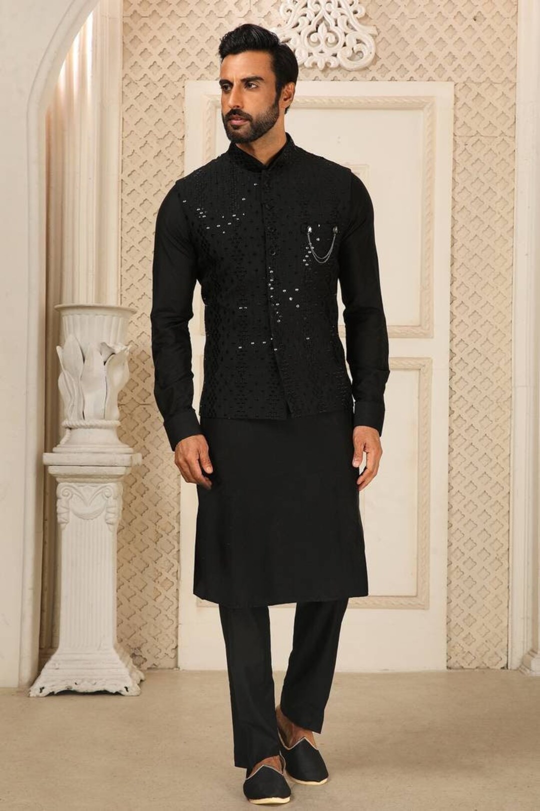 Black kurta koti deals