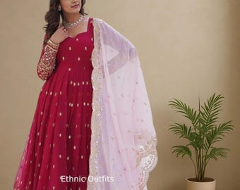 Designer Red Gown For Women Bollywood Style Anarkali Gown Dress Indian Wedding Party Wear Gown Reception,Sangeet Wear Engagement Gift Wear