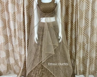 Lehenga Choli da sposa indiano di colore marrone, abbigliamento da festa, Lengha Choli tradizionale, Ghagra Choli, funzione, Lahanga Choli, Lengha da damigella d'onore, pronto per