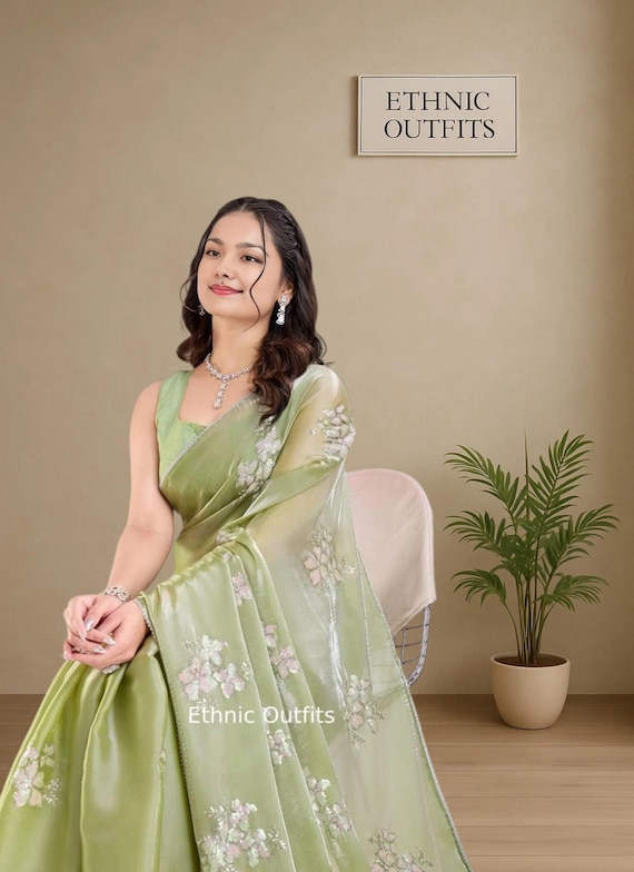 green saree dress design Emerald Green Boho Style Dress made from an Indian Saree main image 1