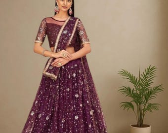 Wine Color Designer Soft Net Party Wear lehngha choli Engagement lehenga choli Indian Wedding Wear lahenga choli Ready made lahanga choli