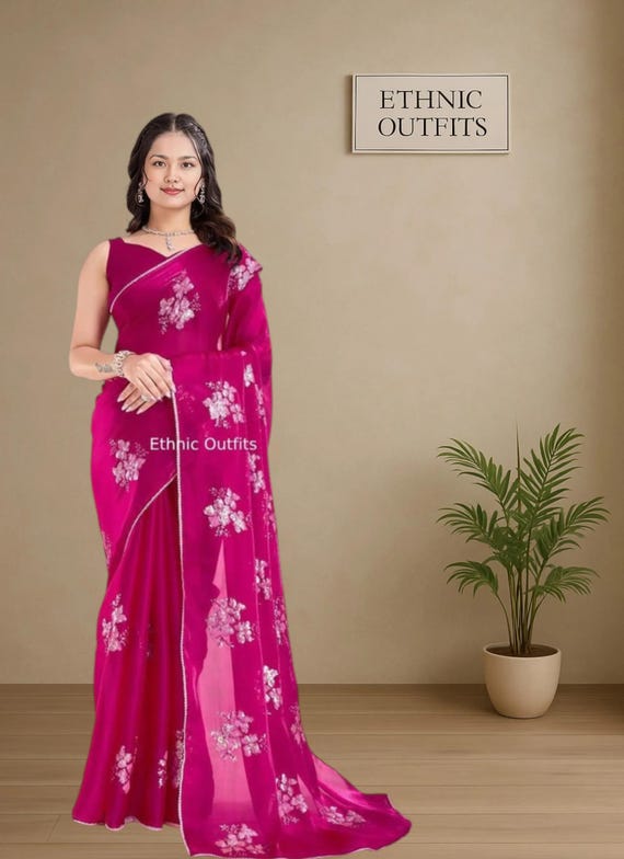 Sari rosa grazioso per le donne, abbigliamento per feste di