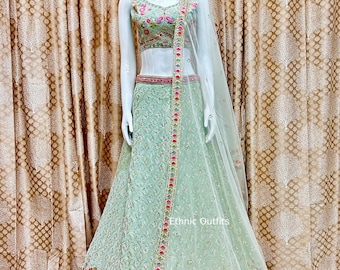Attractive pastel Green Lehenga Choli For Women Bollywood Style Lahenga Choli Indian Wedding Party Wear Ghagra Choli Reception,Sangeet Wear