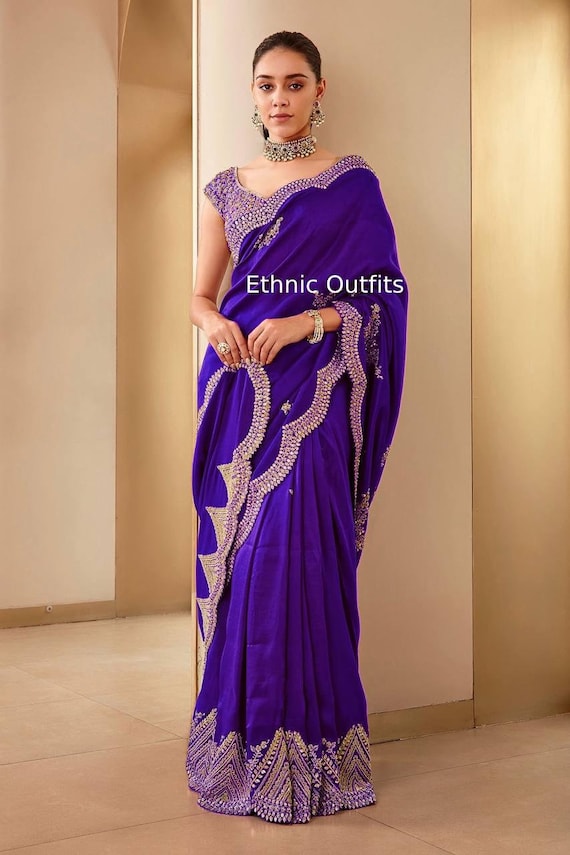 Saree Tenue Indienne Femme Mariage Sari Indien Kalista Bleu