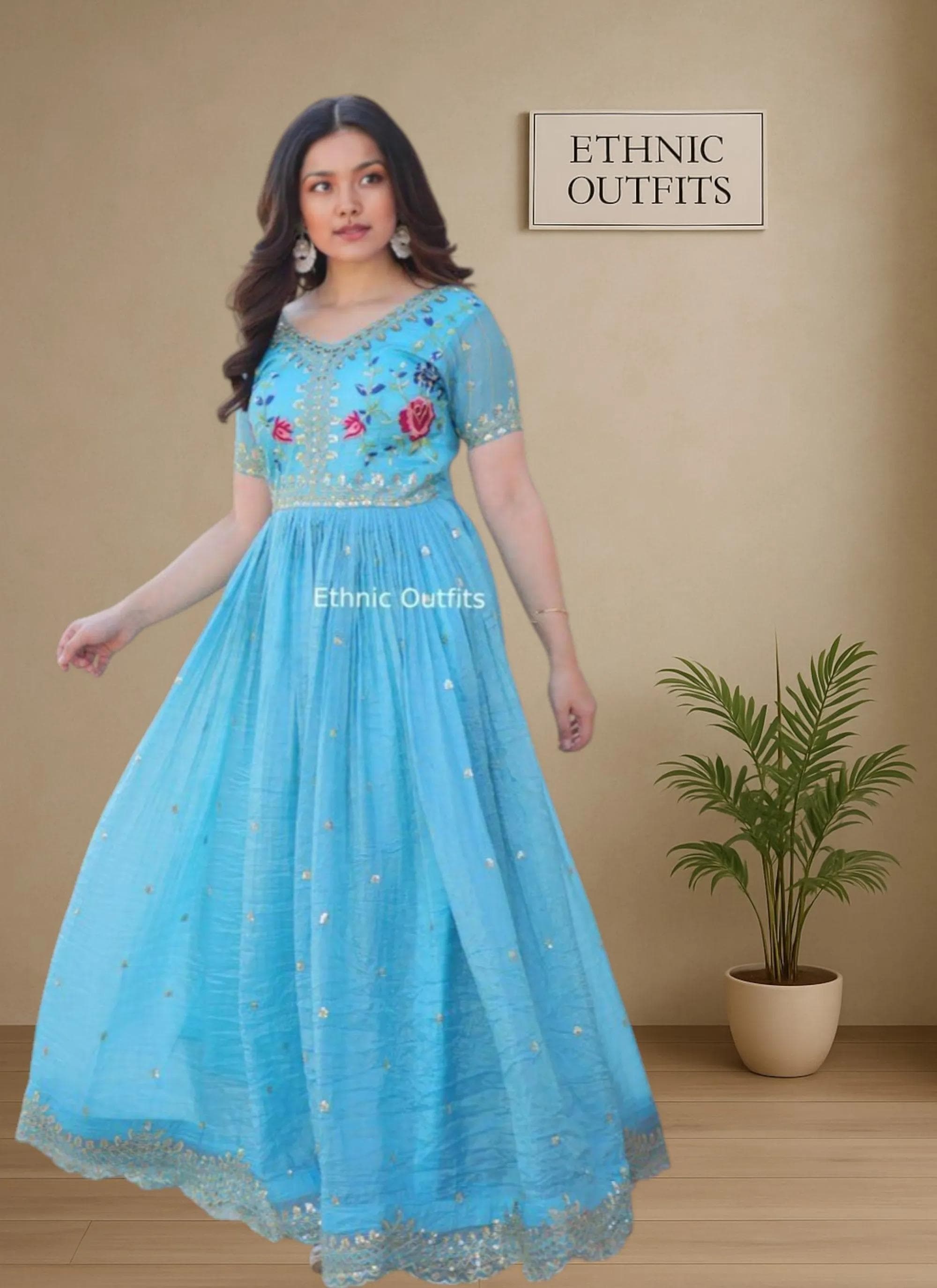 skies are blue embroidered dress Party Wear Skies Are Blue Maxi Dress Maxi Dress Party Wear Gown Light Blue  Embroidered Dress