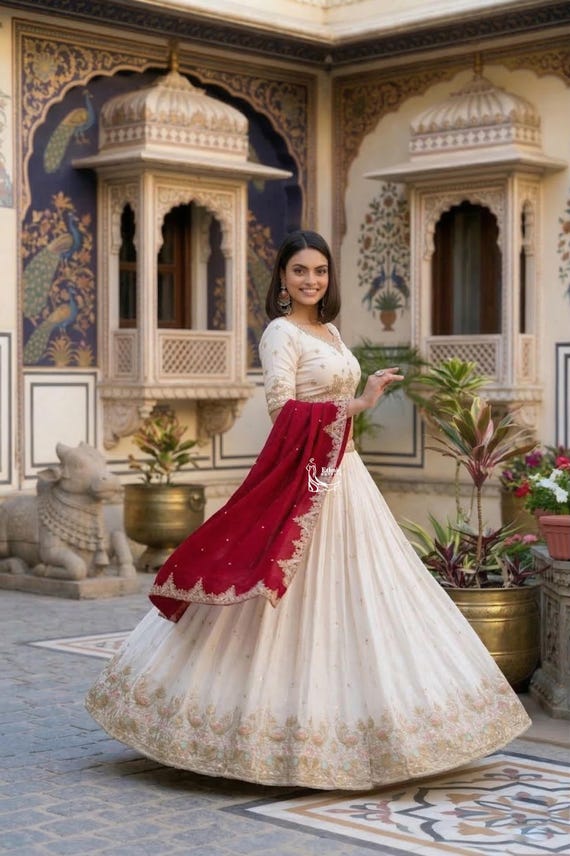 Designer White Lehenga Choli: Indian Wedding Outfits, Traditional Chaniya Choli Set