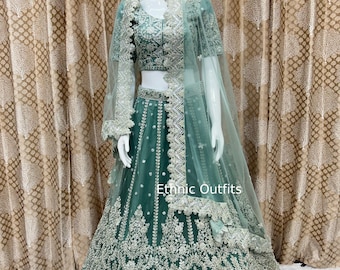 Increíble Lehenga Choli Gris para Mujer, Ropa para Fiesta de Bodas Indias, Ghagra Choli, Estilo Bollywood, Lahenga Choli con Dupatta, Ropa de Recepción, Lhenga