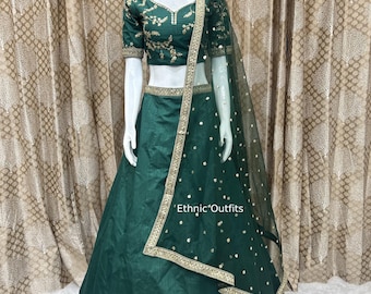 Aantrekkelijke Groene Lehenga Choli Voor Vrouwen Trouwkleding Chaniya Choli Feestkleding Ghagra Choli Bruidsmeisjes Lahnga Indiase Bruid Lehnga Choli