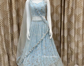 Sky Blue Party Wear lehenga choli Briedsmaids lehanga choli Indian Function lehnga choli Sangeet lengha choli Wedding Ready made lahenga