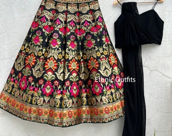Designer Black Lehenga Choli For Women Indian Wedding Party Wear Lahenga Choli With Dupatta Bridesmaids Ready To Wear Ghagra Choli For Her