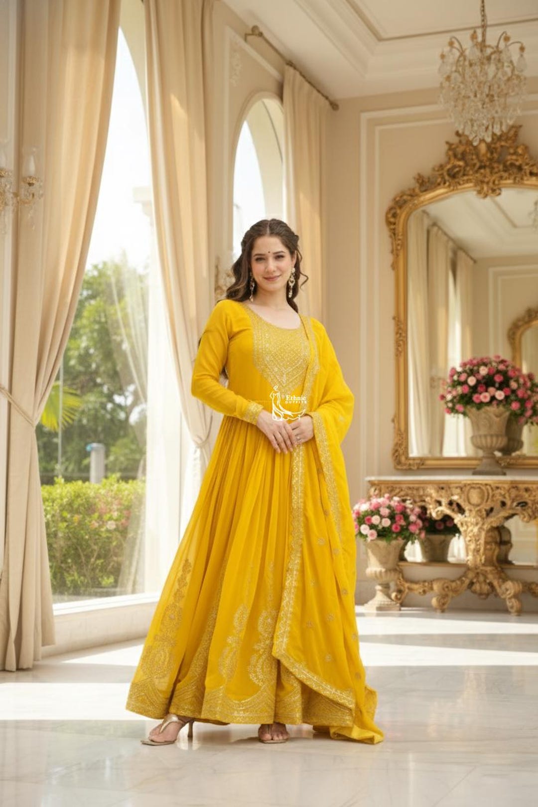 Perfect Yellow Gown Dress For Women Haldi Special Outfits Indian Wedding Party Wear Anarkali Dress With Dupatta Sangeet Wear Long Gown Perfect Yellow Gown Dress For Women Haldi Special Outfits Indian Wedding Party Wear Anarkali Dress With Dupatta Sangeet Wear Long Gown