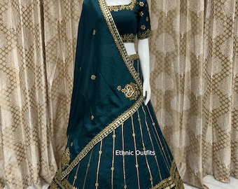 Lehenga Choli verde para mujer, tradicional, lista para usar, Ghagra Choli, ropa india para bodas, recepción, Lahenga Choli, ropa Mehendi.