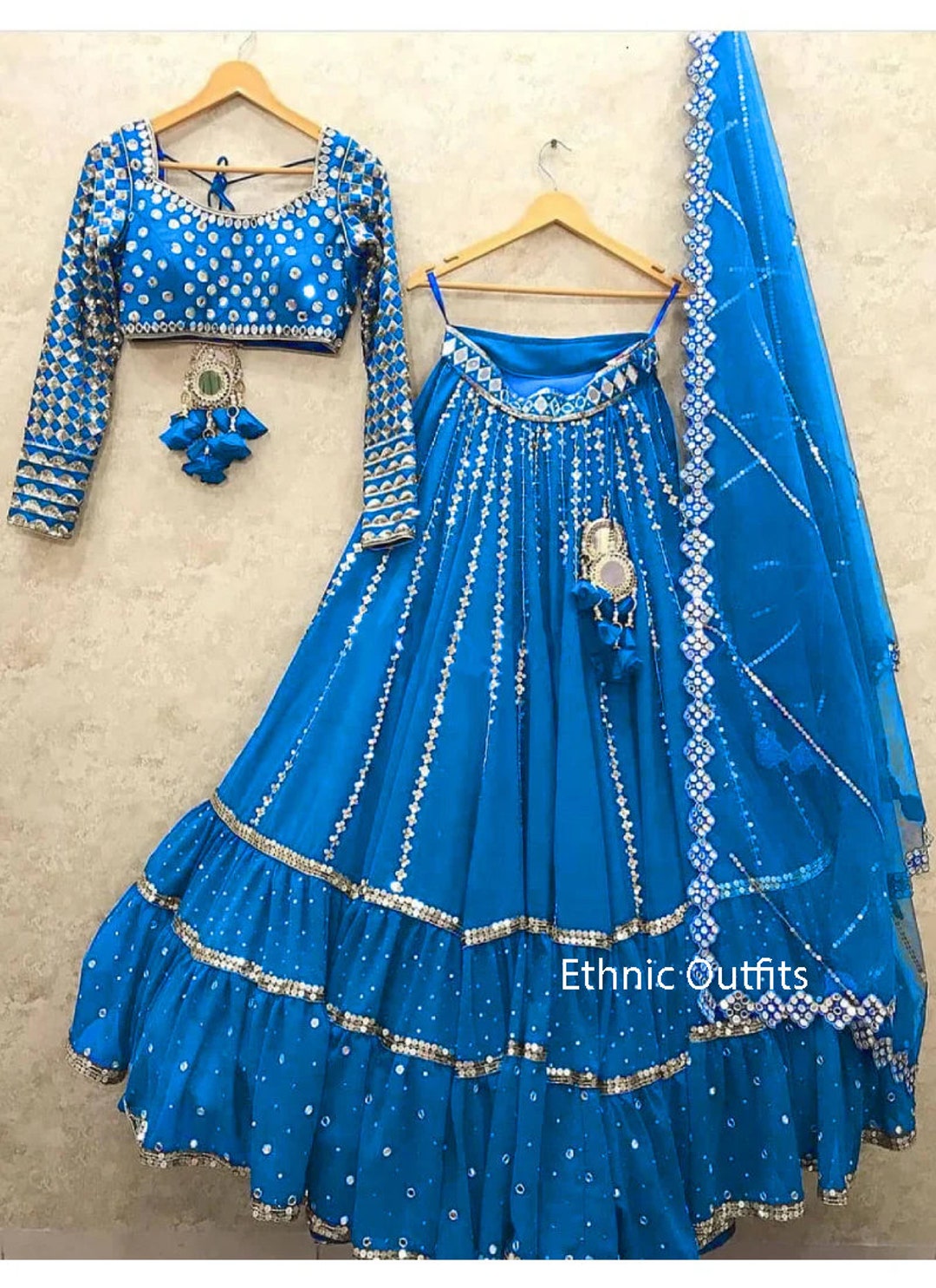 Blue Ruffle Lehenga Choli for Women Designer Wedding Party Wear Ready ...