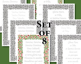 Bundle of 8 Handwriting and Calligraphy Coloring for Latin Prayers: Sanctus and Gloria Patri *INSTANT DOWNLOAD* for school and homeschool
