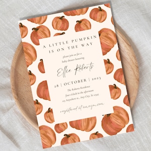 Faire-part de baby shower citrouille, Faire-part de baby shower automne, baby shower de petite citrouille, notre petite citrouille, Faire-part de baby shower modifiable